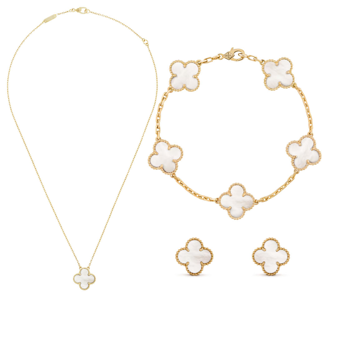Conjunto de Trevo Pulseira + Brinco + Colar Solo - Royal