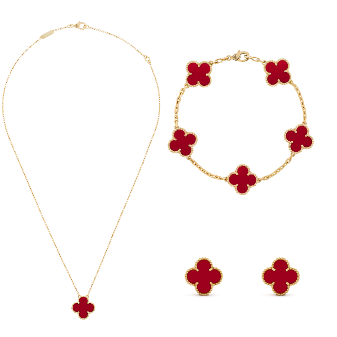Conjunto de Trevo Pulseira + Brinco + Colar Solo - Royal