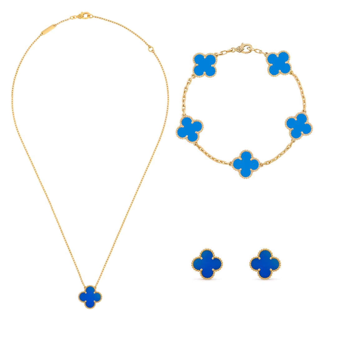 Conjunto de Trevo Pulseira + Brinco + Colar Solo - Royal