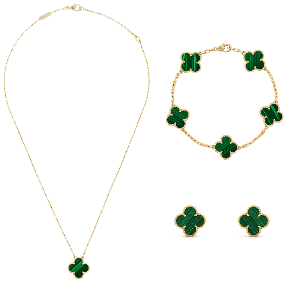 Conjunto de Trevo Pulseira + Brinco + Colar Solo - Royal